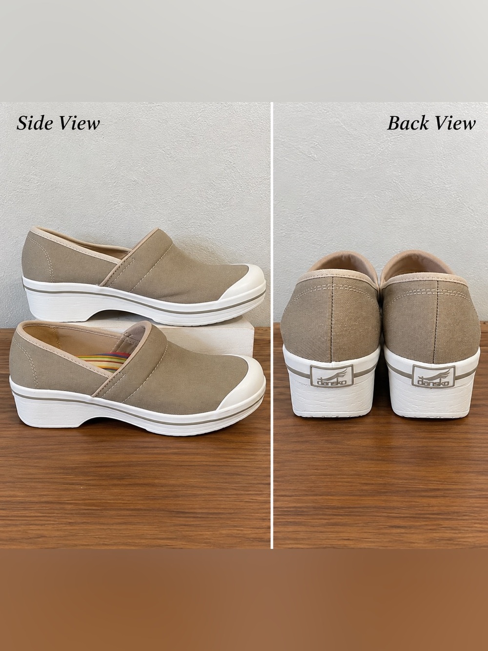 Dansko Lucie Taupe Canvas Slip On Clogs US 10.5/11 EU 41 Comfort Shoes Mules